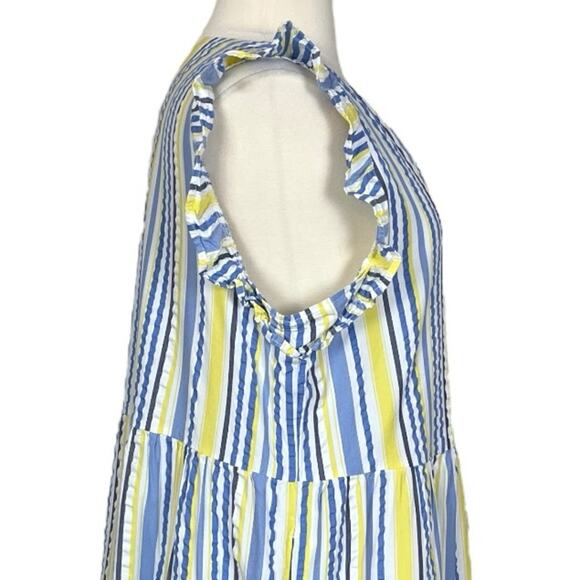 Time and Tru Dress V-neck Ruffle Sleeve Yellow Blue Stripe Women’s Size XXL - Picture 7 of 11